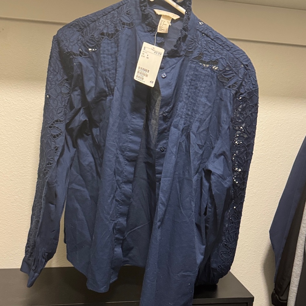 Elegant Navy Blue Lace women’s Shirt